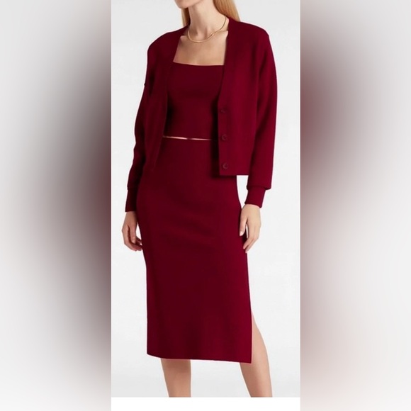 Express 3 pc sweater skirt set maroon/burgundy NWT - Picture 1 of 12